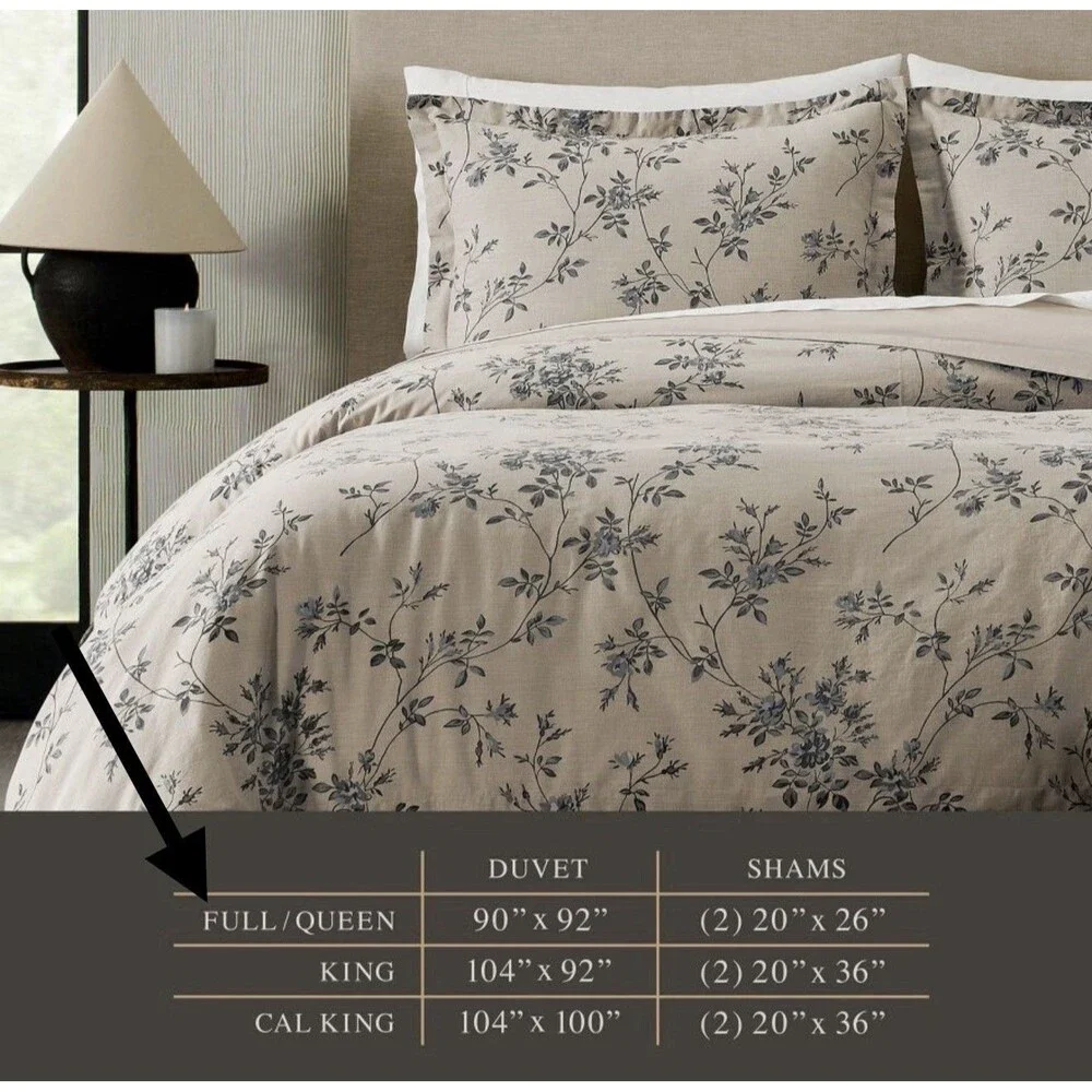 Jeremiah Brent Palacio Floral Duvet Cover Set Full Queen 3pc Cotton NEW $86.90